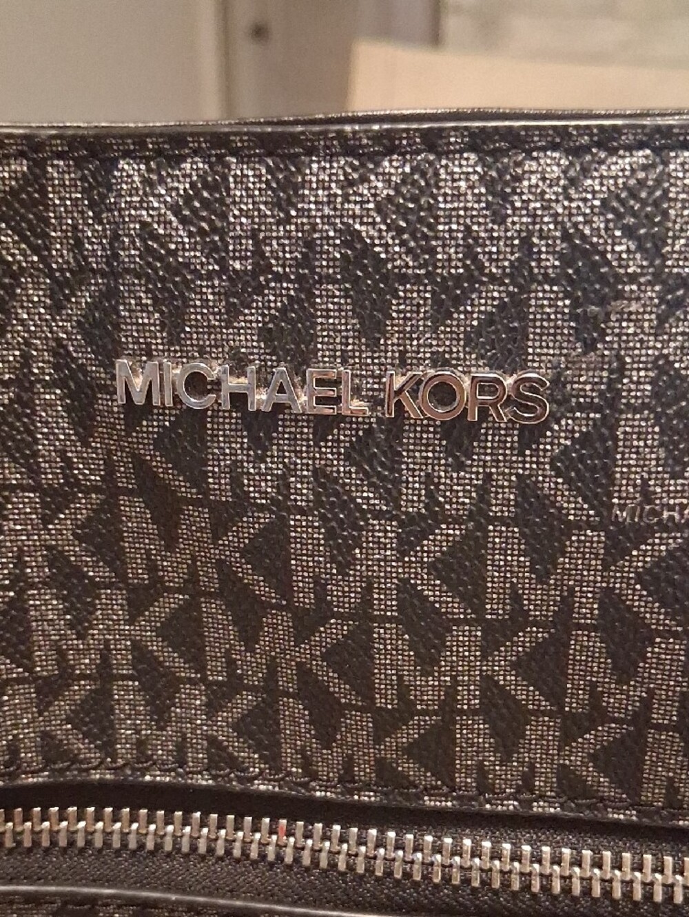 Michael Kors Black MK Logo Chain-Accent Tote 10x14x5 Approx. Measurements - Picture 3 of 13
